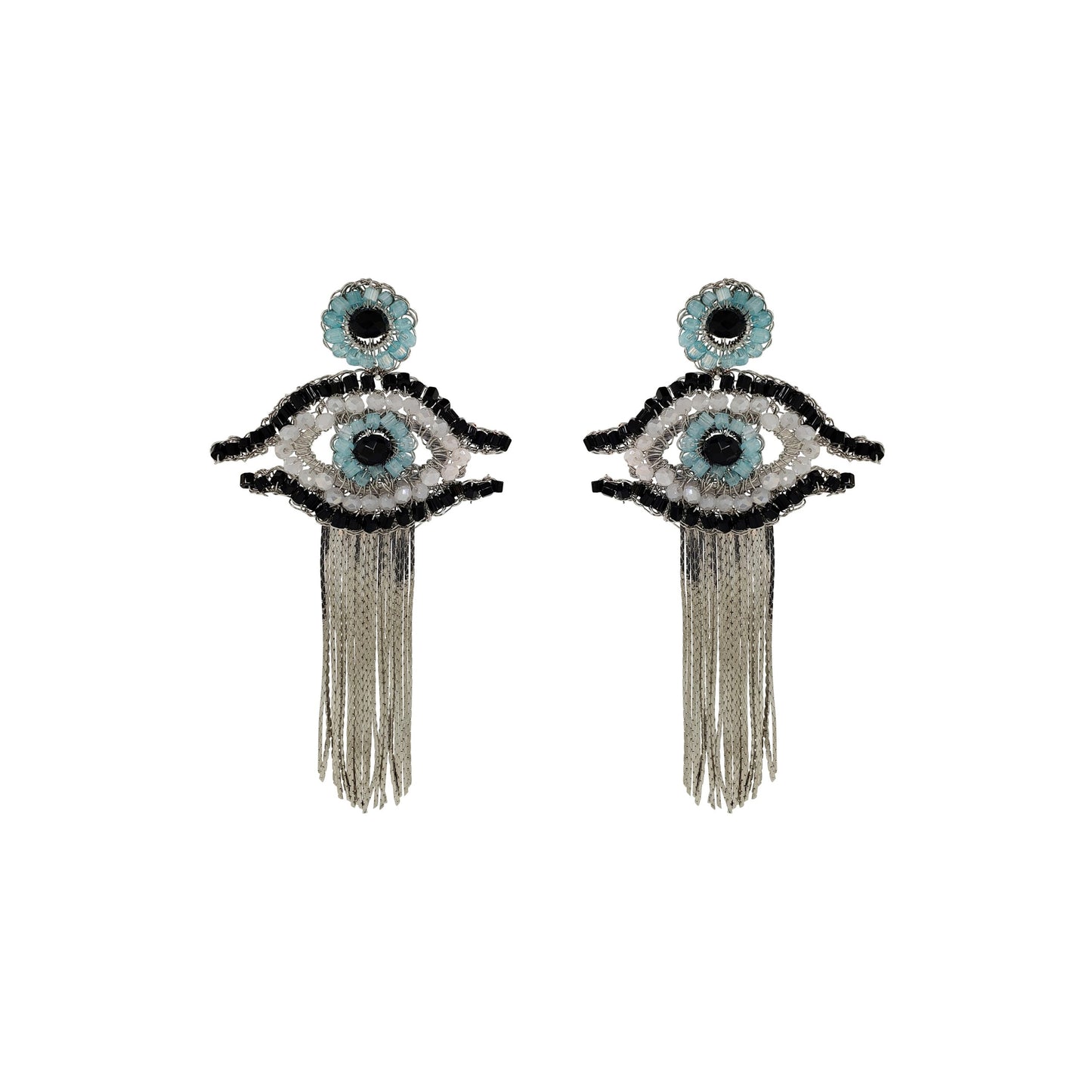 Brinco de Crochê Evil Eye Fringe Palladium