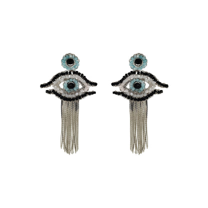 Brinco de Crochê Evil Eye Fringe Palladium