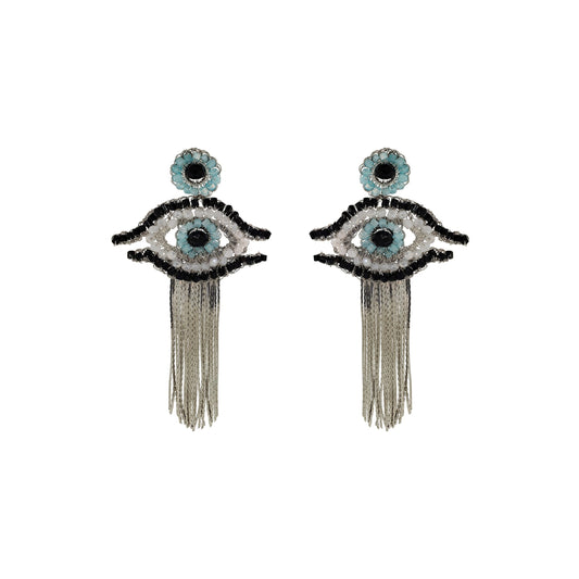 Brinco de Crochê Evil Eye Fringe Palladium