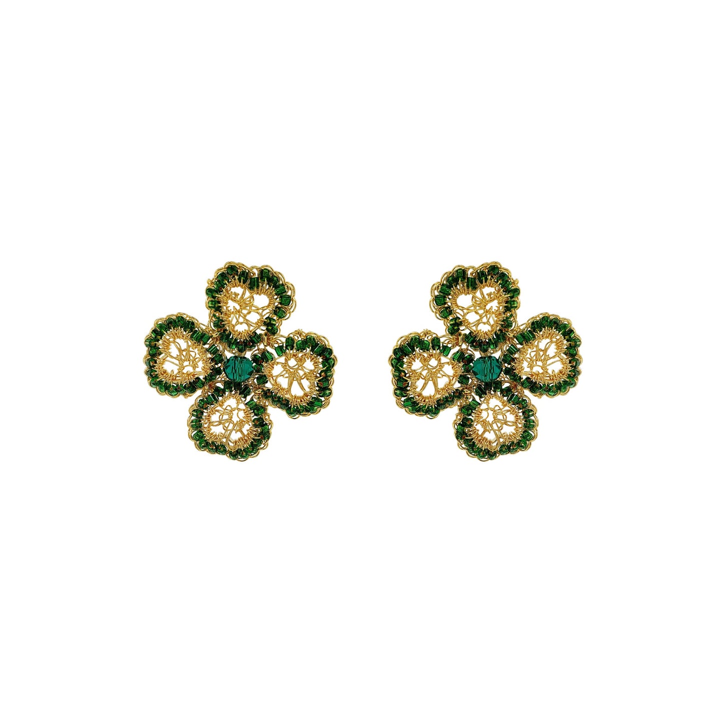 Brinco de Crochê Lucky Clover Dourado