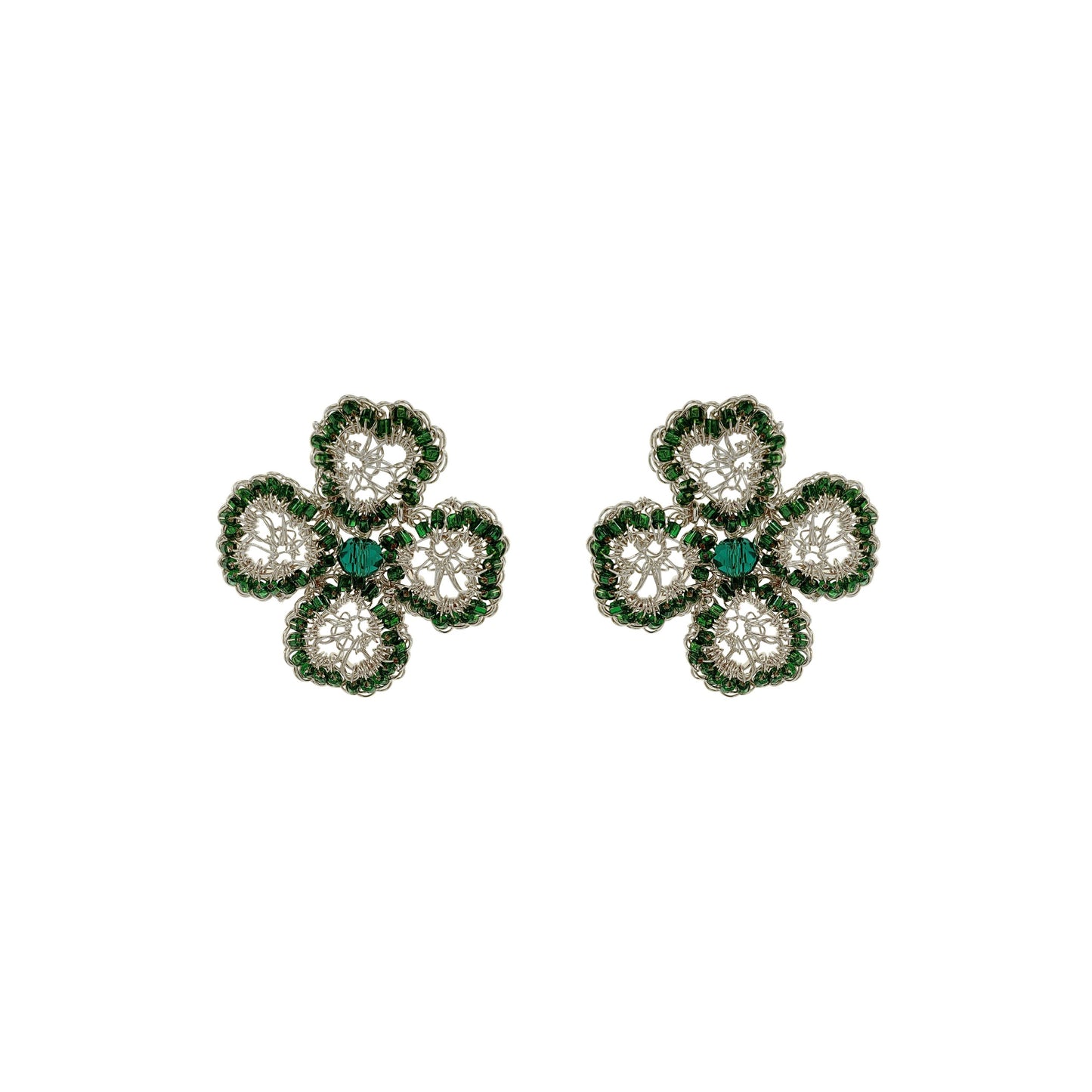 Brinco de Crochê Lucky Clover Palladium