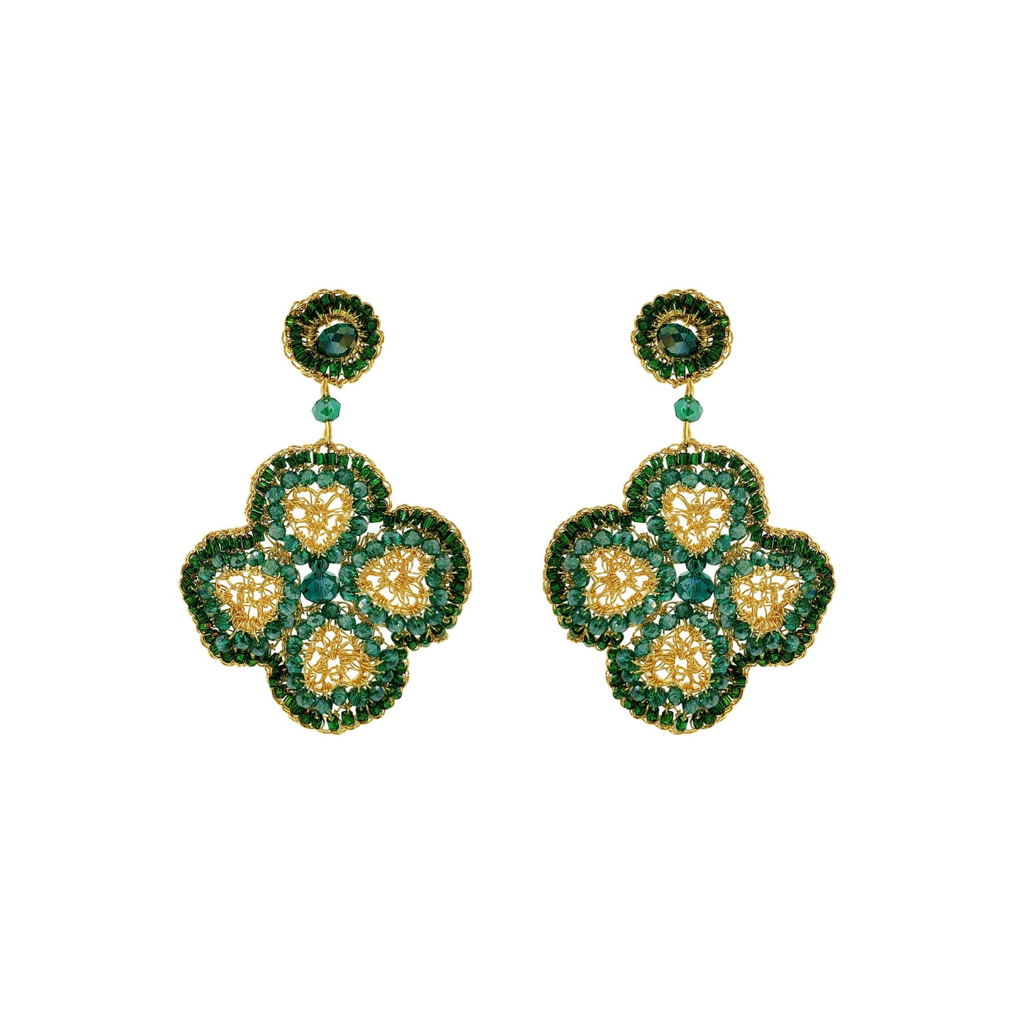 Brinco de Crochê Lucky Clover Dangle Dourado