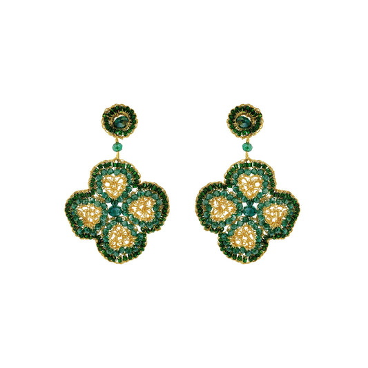 Brinco de Crochê Lucky Clover Dangle Dourado