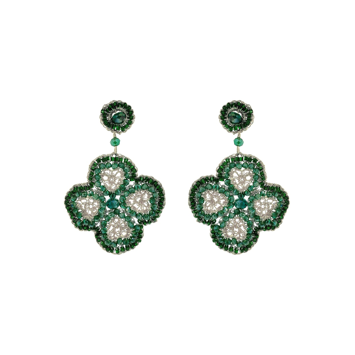 Brinco de Crochê Lucky Clover Dangle Palladium