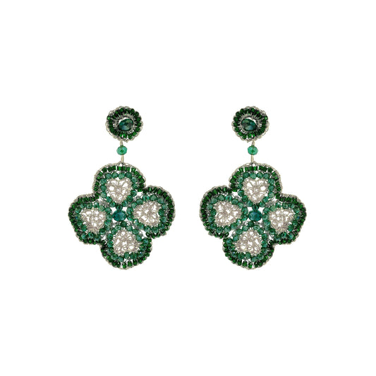 Brinco de Crochê Lucky Clover Dangle Palladium