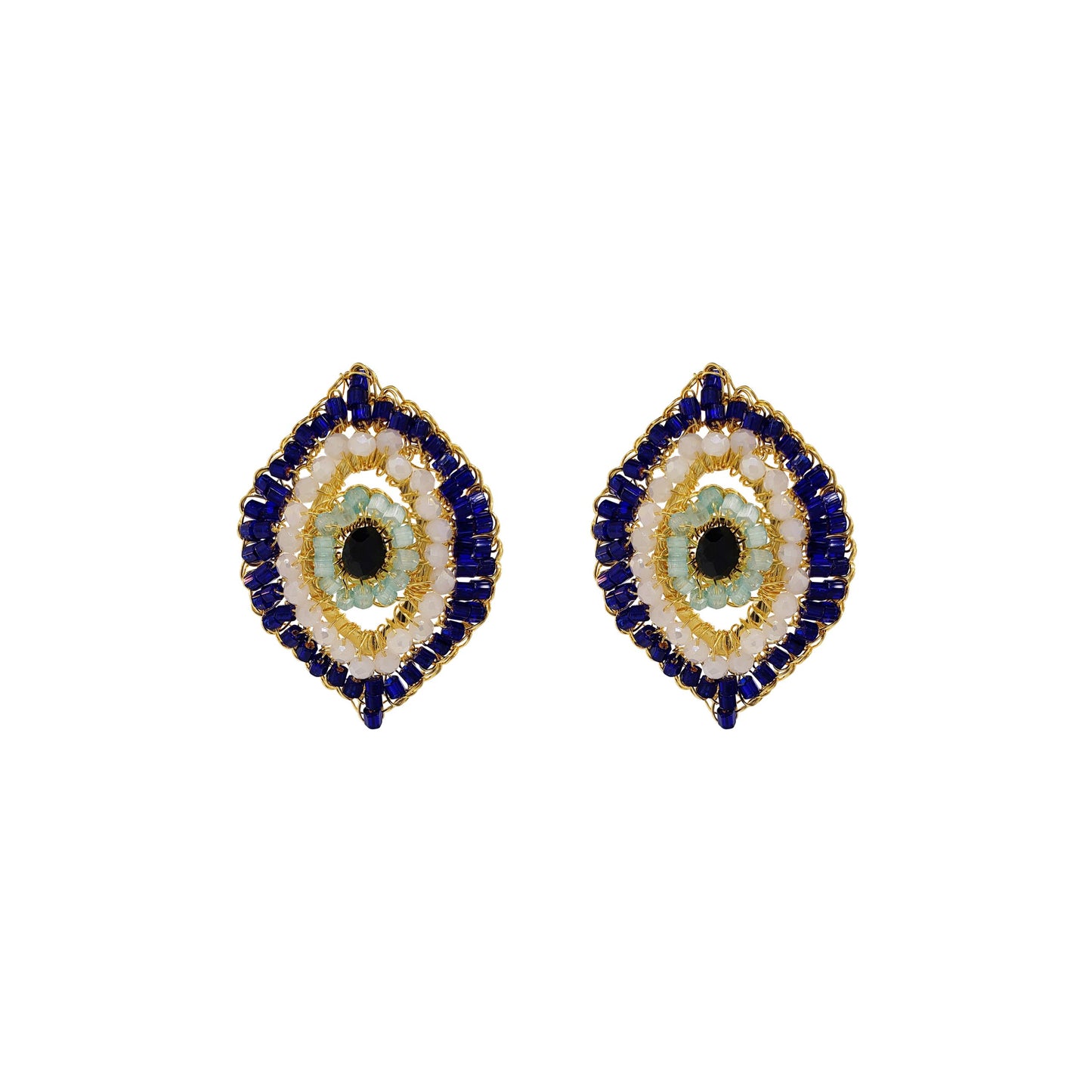Brinco de Crochê Evil Eye Post Dourado