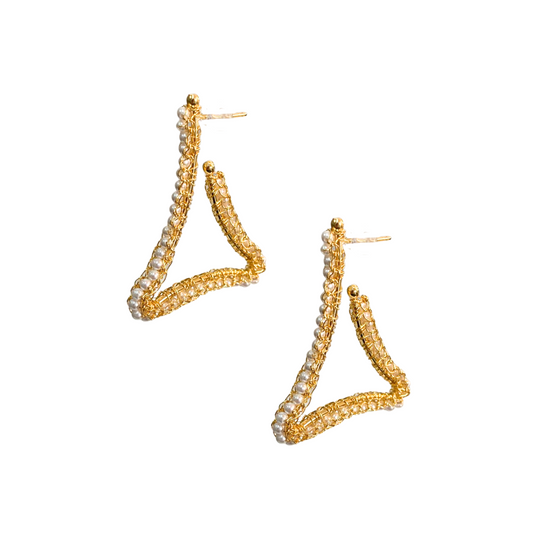 Brinco de Crochê Argola Triangular Pérola Sale