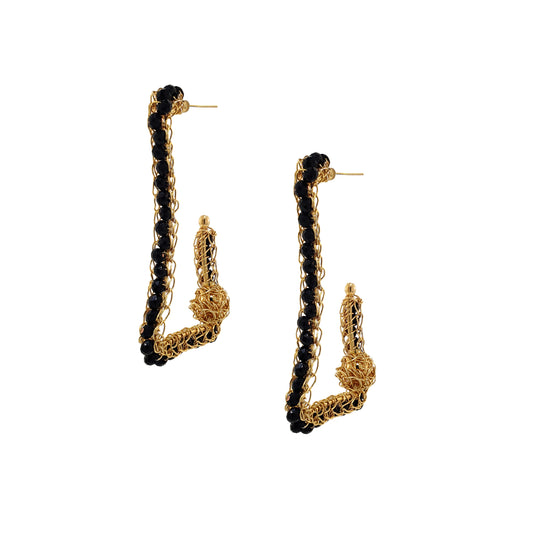 Brinco de Crochê Argola Retangular Preto Sale