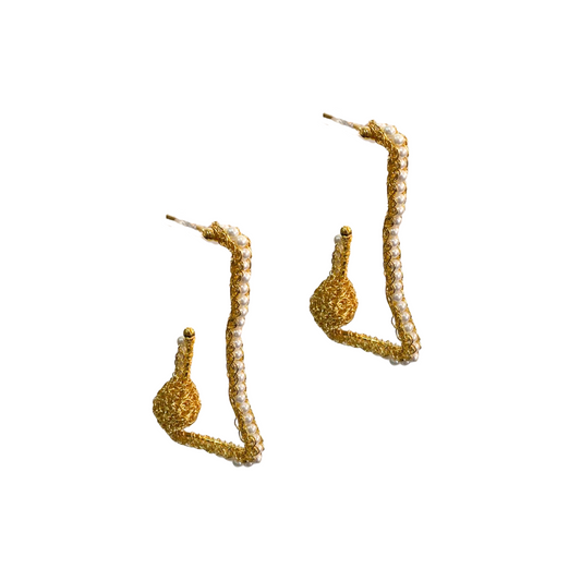 Brinco de Crochê Argola Retangular Pérola Sale