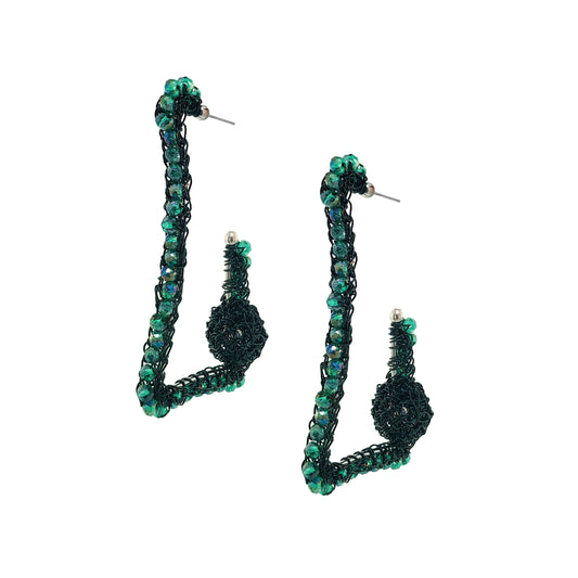 Brinco de Crochê Argola Retangular Verde Sale