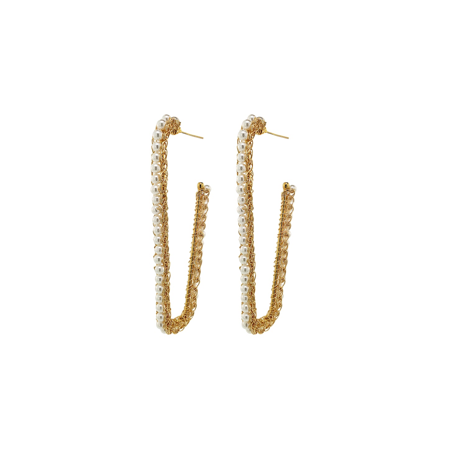 Brinco de Crochê Argola Retangular Pérola Sale