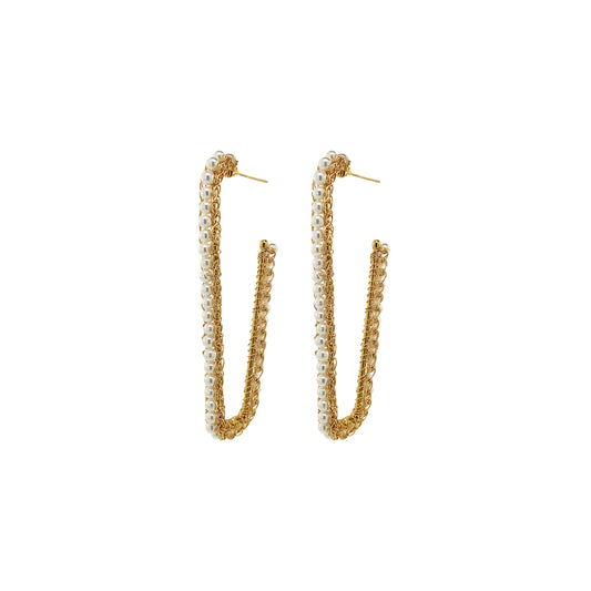 Brinco de Crochê Argola Retangular Pérola Sale
