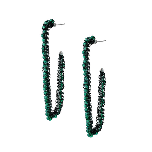 Brinco de Crochê Argola Retangular Verde Sale
