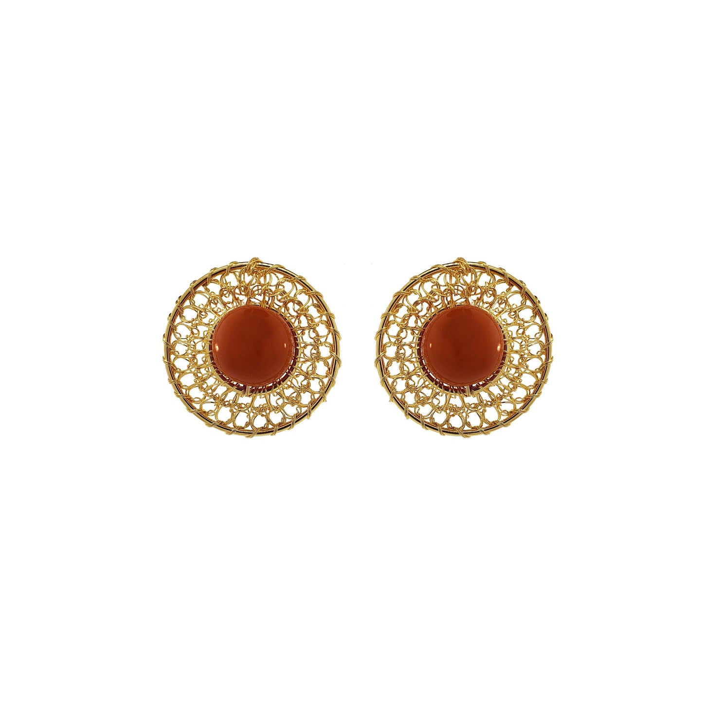 Brinco de Crochê Esfera Duo Laranja