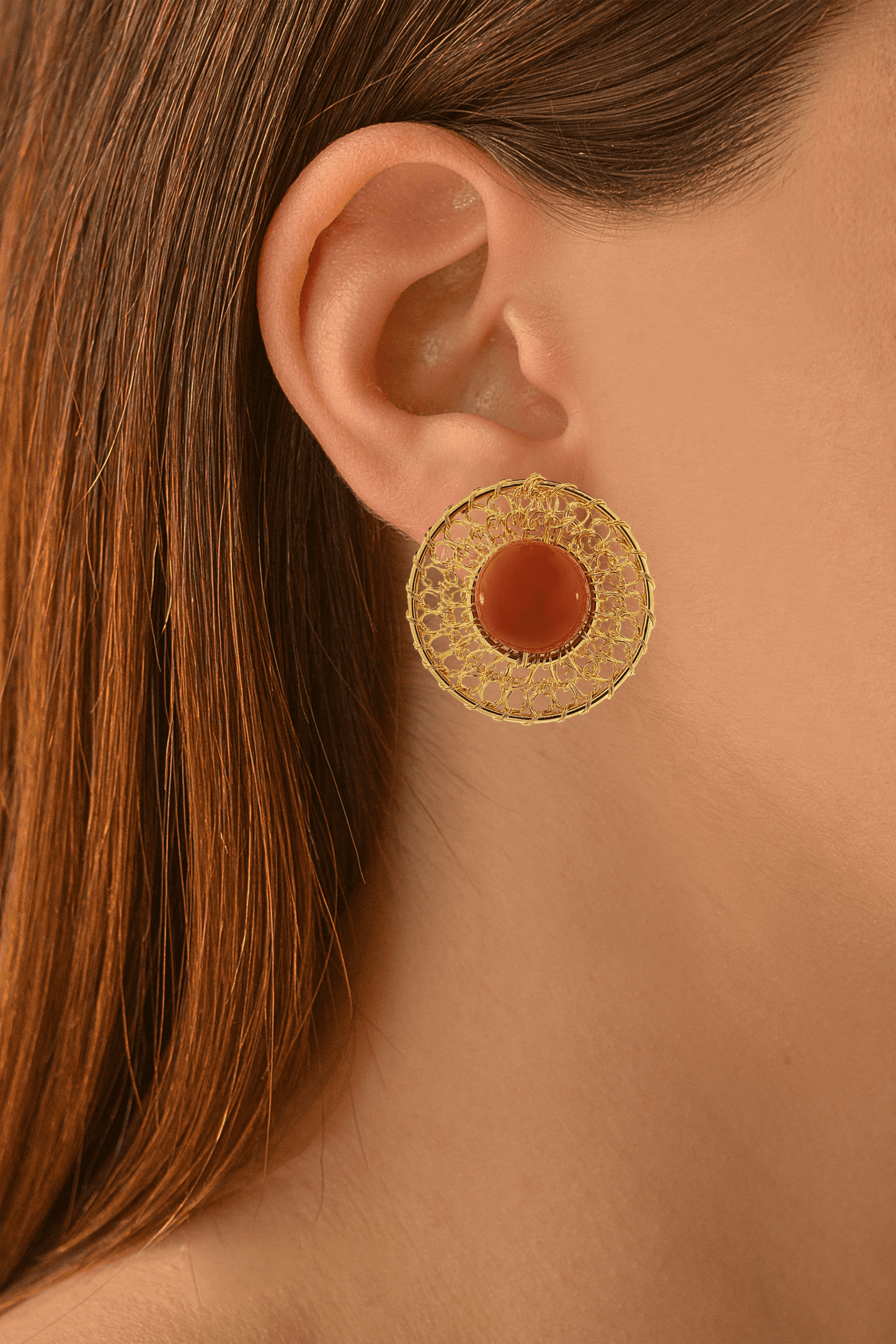 Brinco de Crochê Esfera Duo Laranja
