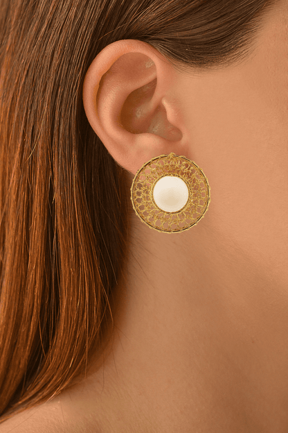 Brinco de Crochê Esfera Duo Creme