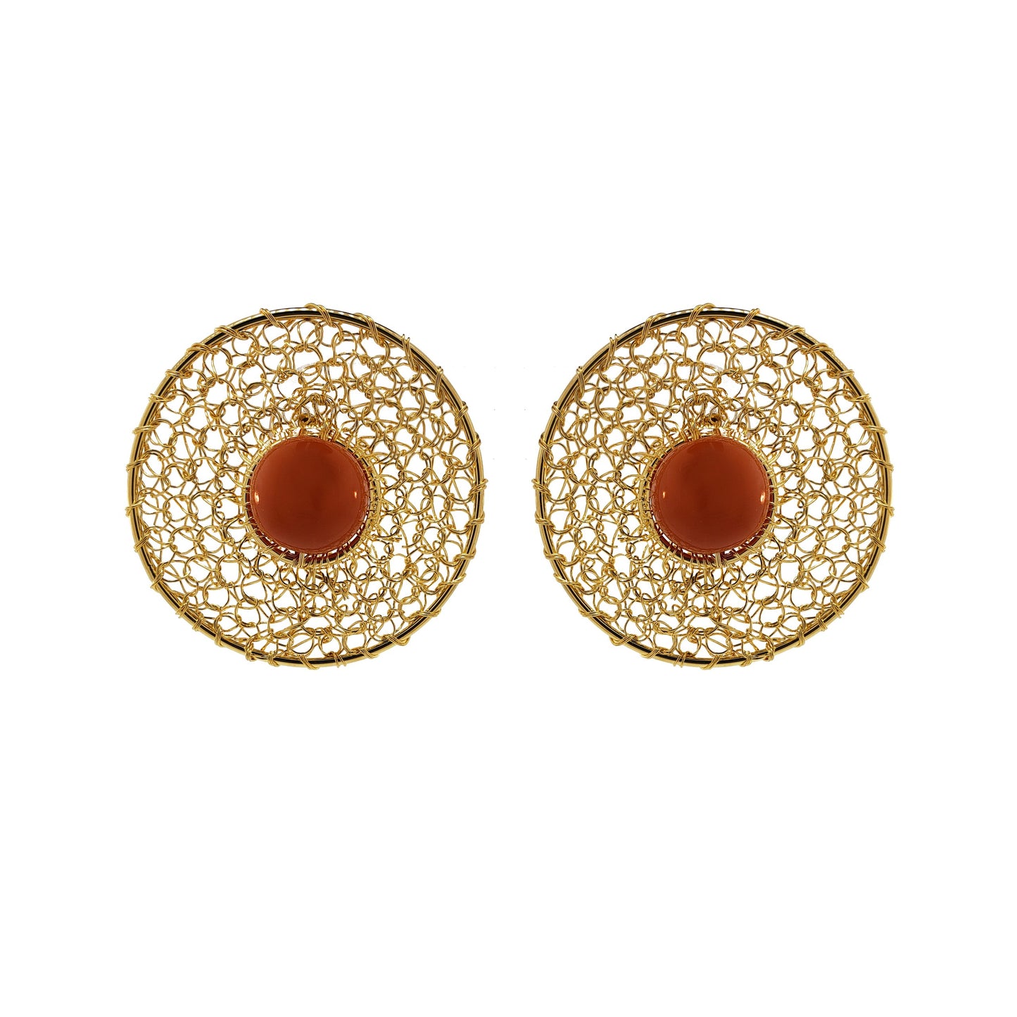 Brinco de Crochê Esfera Trio Laranja