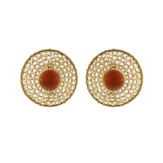 Brinco de Crochê Esfera Trio Laranja