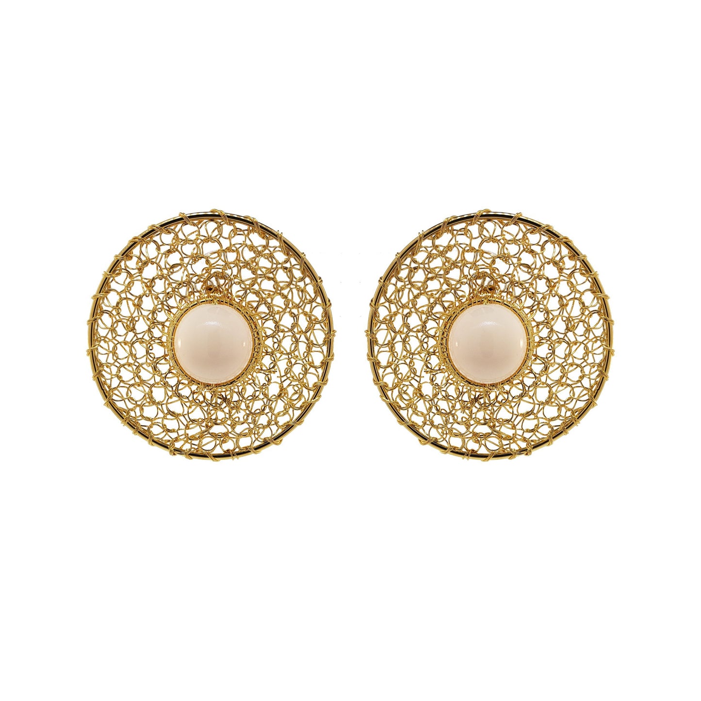 Brinco de Crochê Esfera Trio Creme