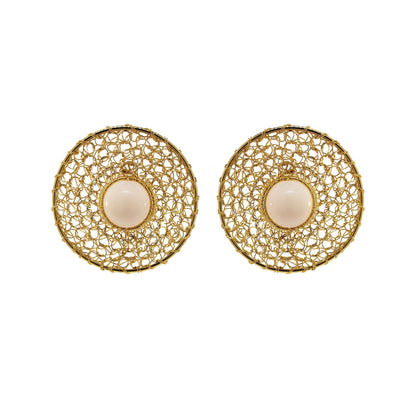 Brinco de Crochê Esfera Trio Creme