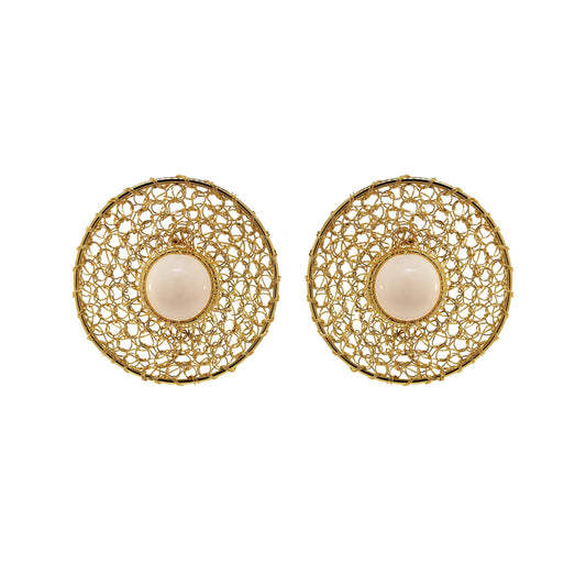 Brinco de Crochê Esfera Trio Creme