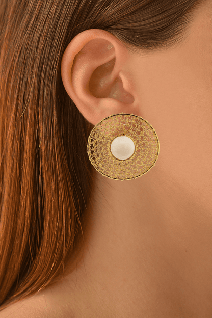 Brinco de Crochê Esfera Trio Creme