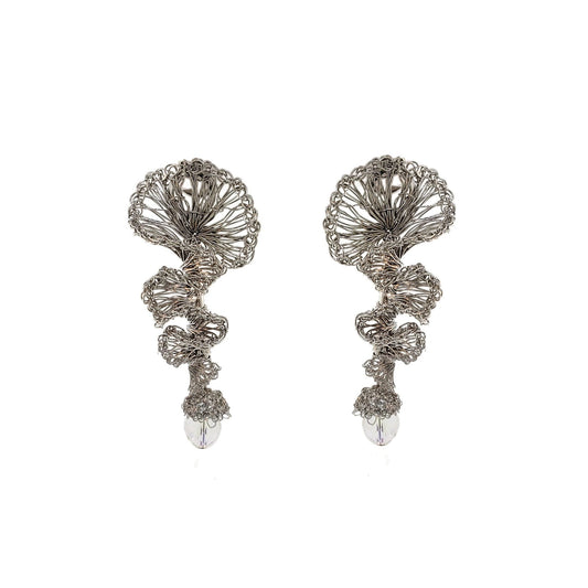 Brinco de Crochê Jabot Geométrico Palladium Pequeno