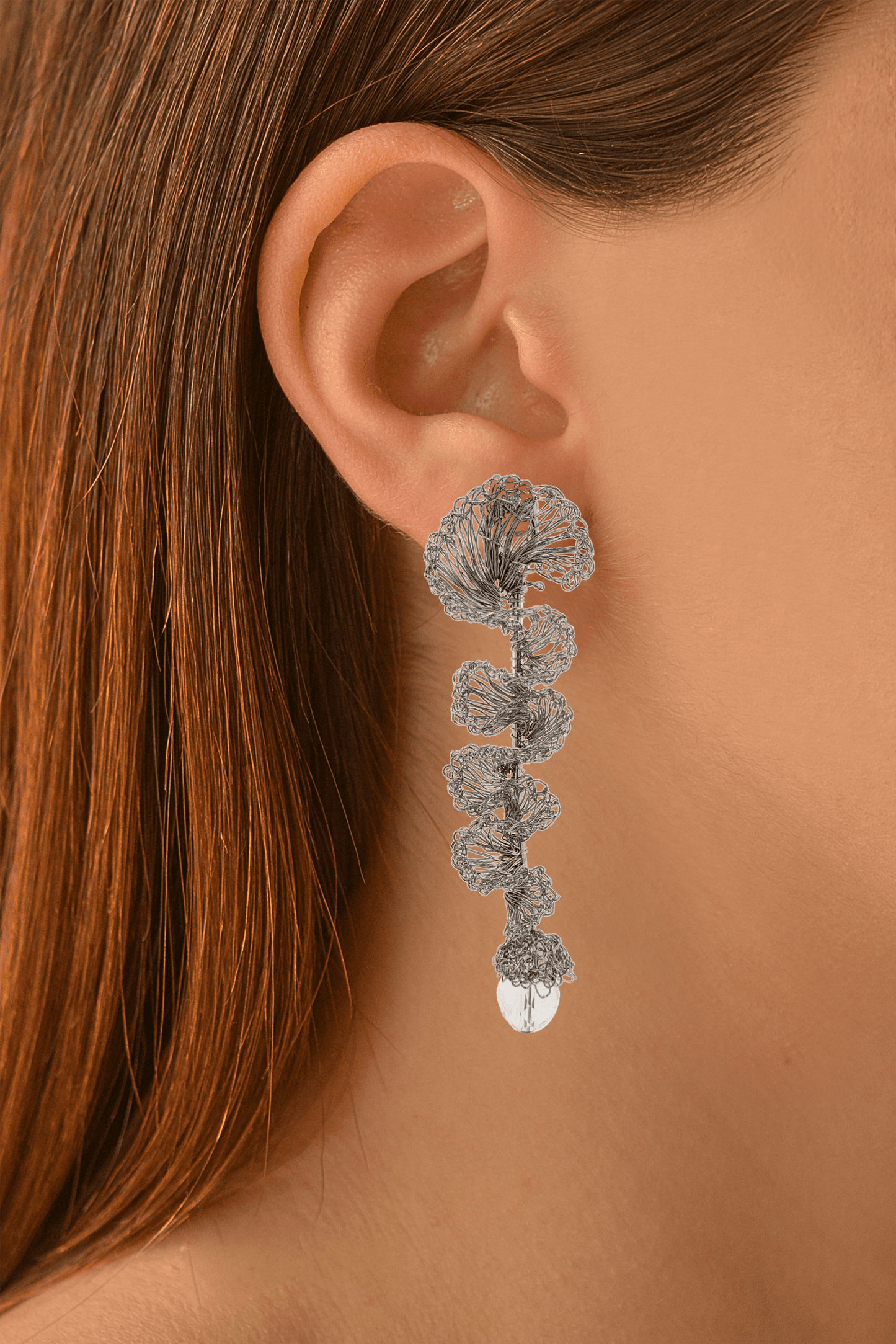 Brinco de Crochê Jabot Geométrico Palladium