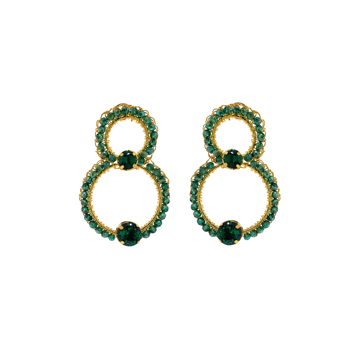 Brinco duas mandalas Prisma Esmeralda