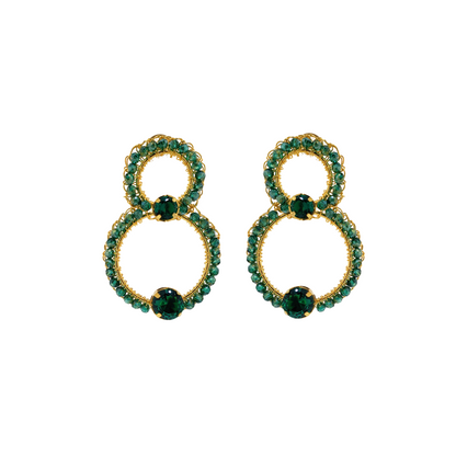 Brinco duas mandalas Prisma Esmeralda