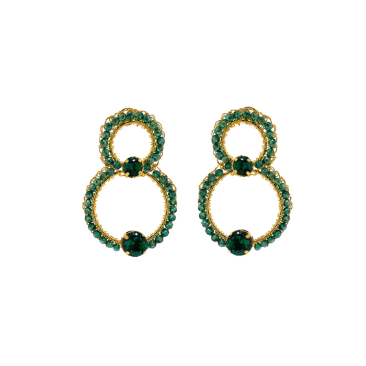 Brinco duas mandalas Prisma Esmeralda