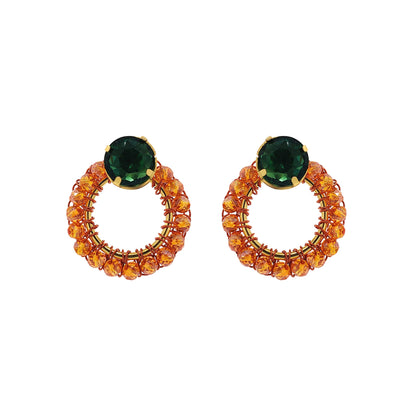 Brinco de Crochê Argola com Cristal Laranja