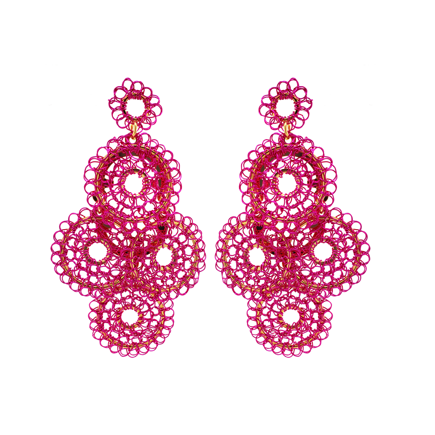 Brinco de Crochê Mandalas em Camada Médio PINK