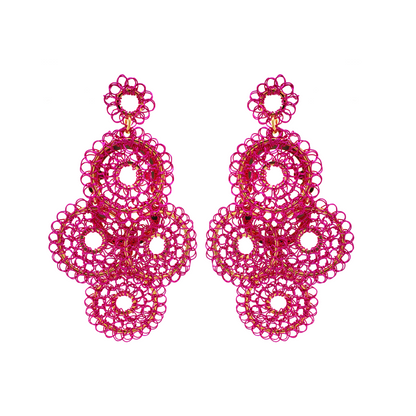 Brinco de Crochê Mandalas em Camada Médio PINK