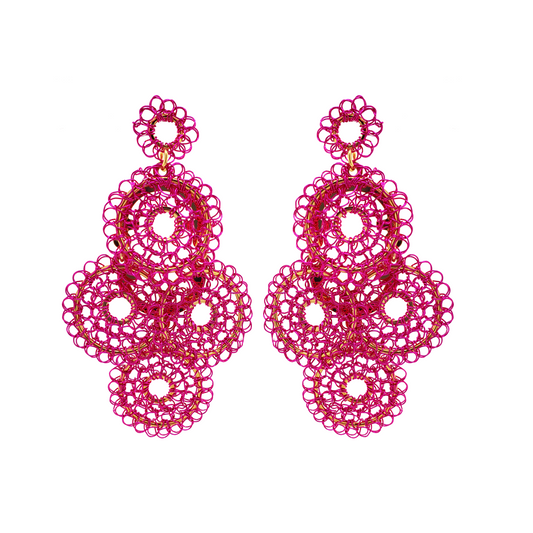 Brinco de Crochê Mandalas em Camada Médio PINK