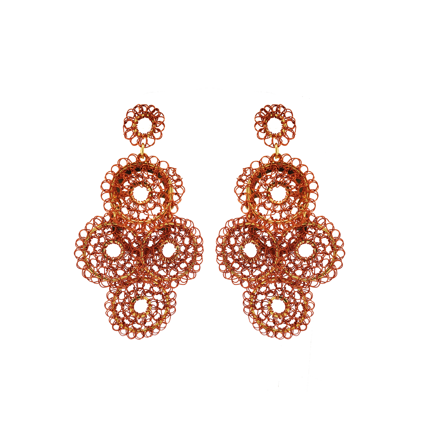 Brinco de Crochê Mandalas em Camada Médio Laranja