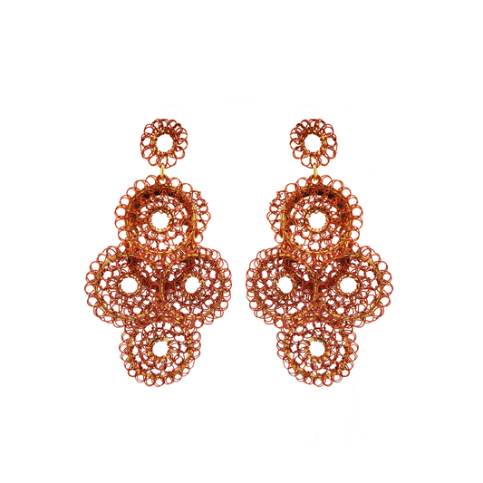 Brinco de Crochê Mandalas em Camada Médio Laranja