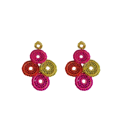 Brinco de Crochê Mandalas em Camada Médio Rosa Sale
