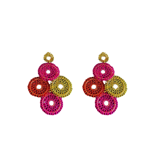 Brinco de Crochê Mandalas em Camada Médio Rosa Sale