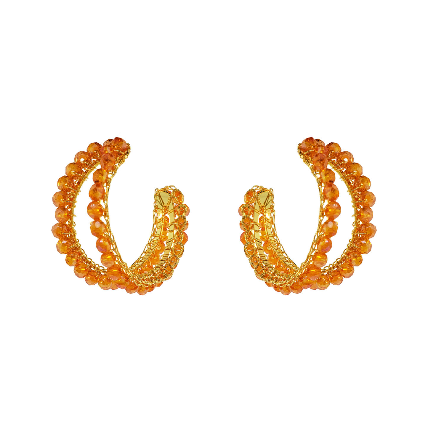Brinco Argola Dupla Laranja com Dourado