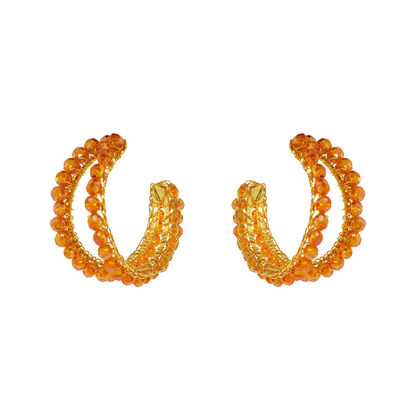 Brinco Argola Dupla Laranja com Dourado