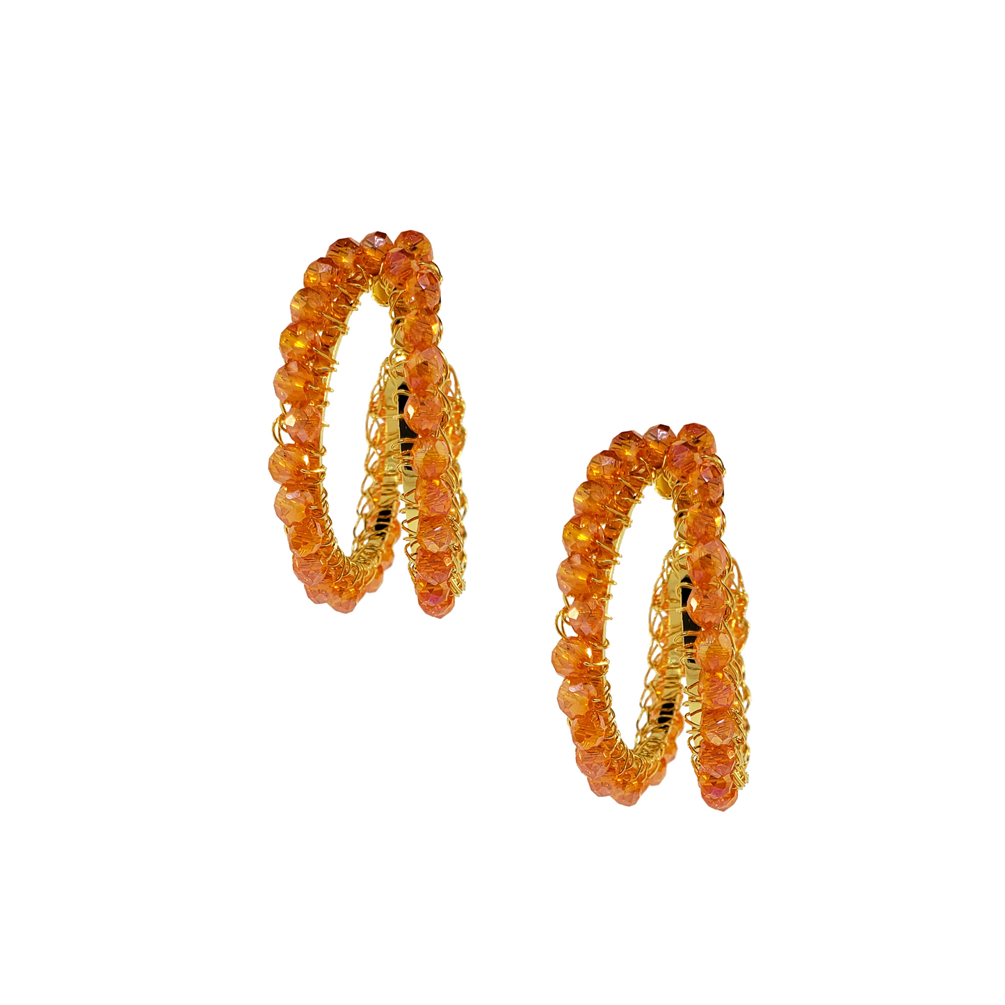 Brinco Argola Dupla Laranja com Dourado