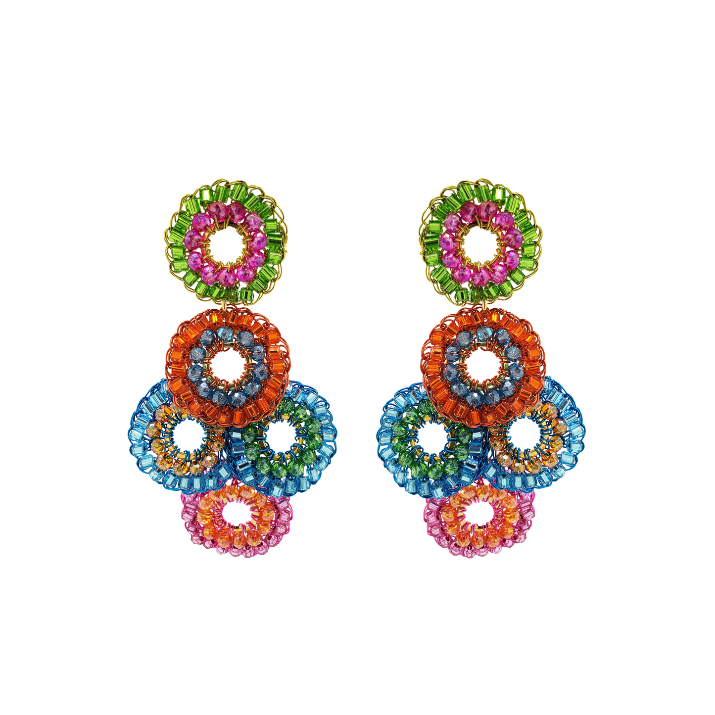 Brinco de Crochê Mandalas de Cristal em Camadas