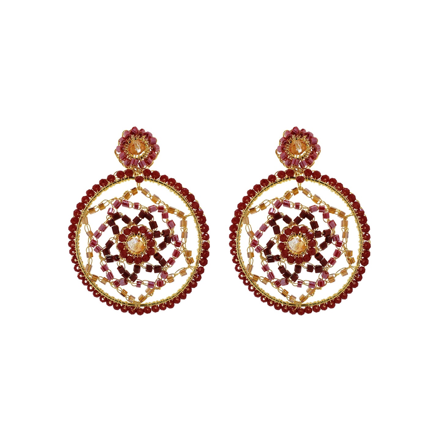 Brinco de Crochê Mandala Média Vermelho Mystic Forest