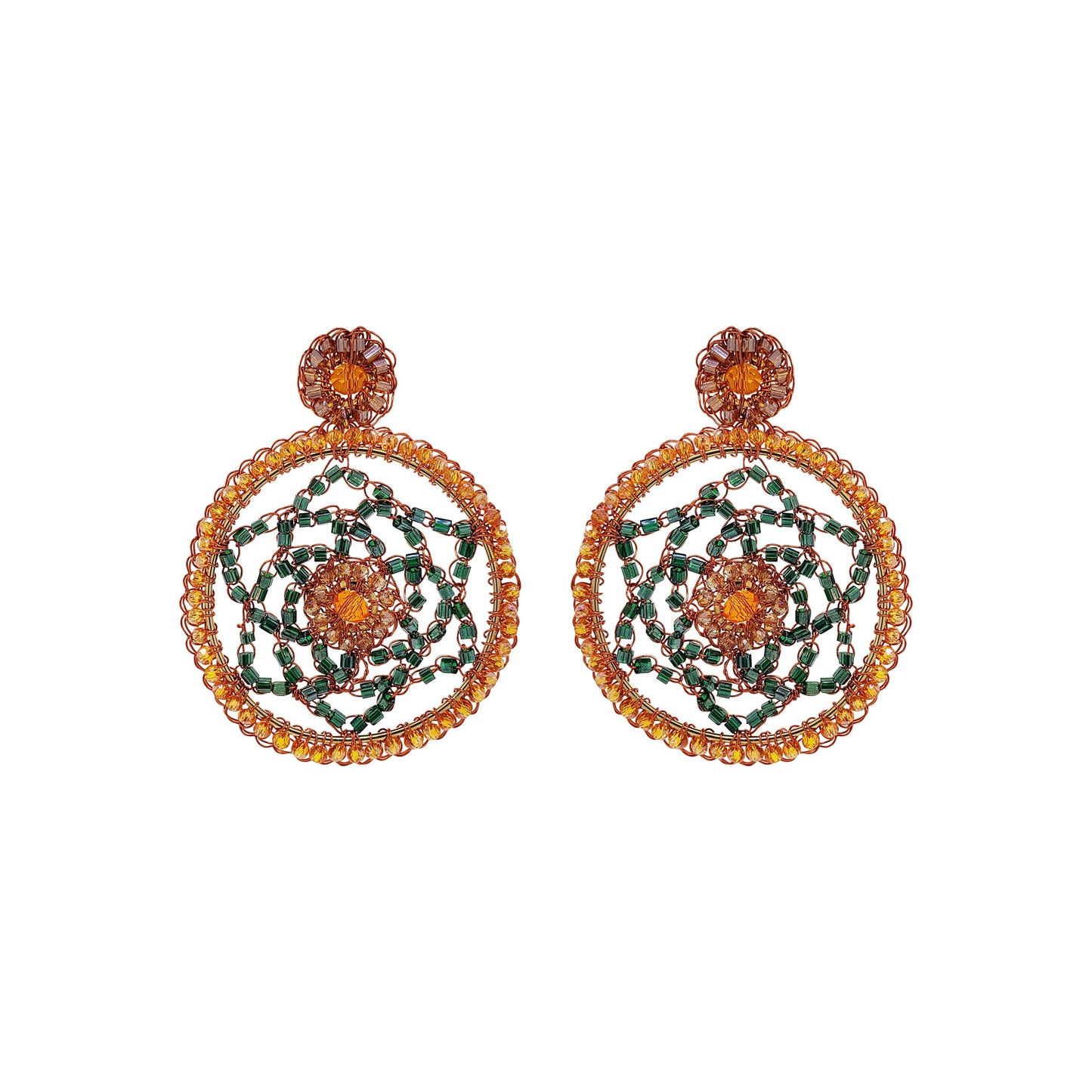 Brinco de Crochê Mandala Média Laranja Mystic Forest