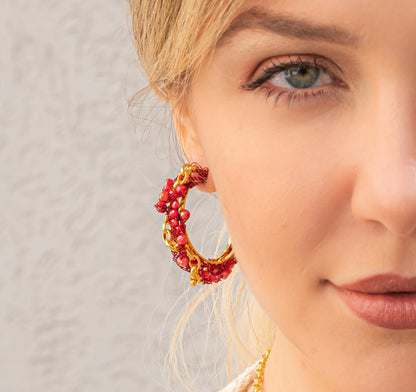 Brinco de Crochê Argola Correntes do Amor Entrelaçados Vermelho