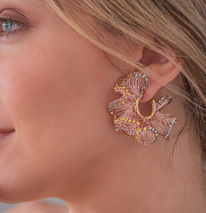 Brinco de Crochê Argola Jabot Entrelaçados Trio Gold