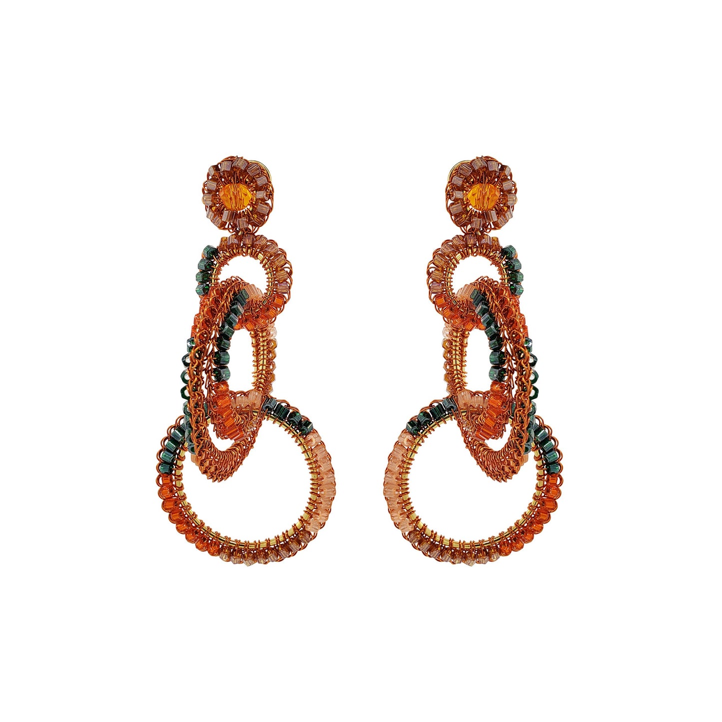 Brinco de Crochê Argolas Clássicas Laranja Mystic Forest