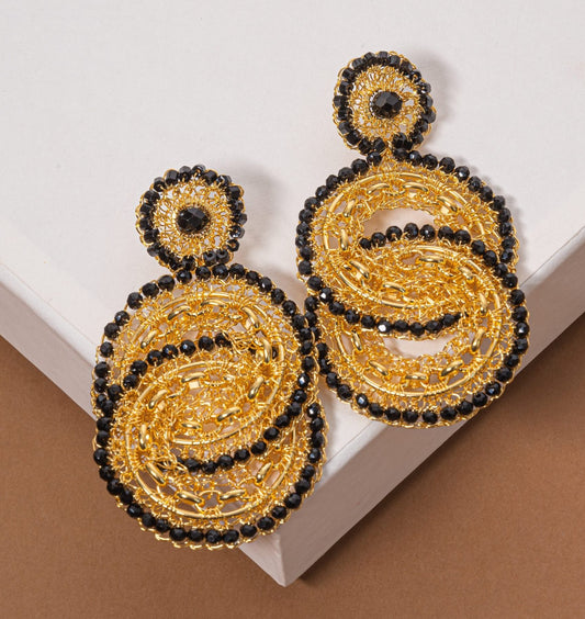 Brinco de Crochê Círculos Correntes do Amor Entrelaçados Preto