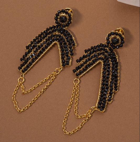 Brinco de Crochê Correntes Entrelaçados Preto